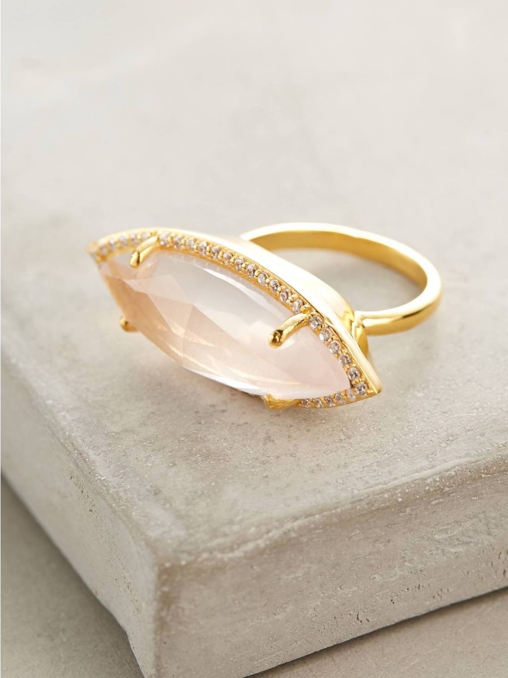 Cocktail Gold-Tone Clear Marquise Crystal Statement Ring